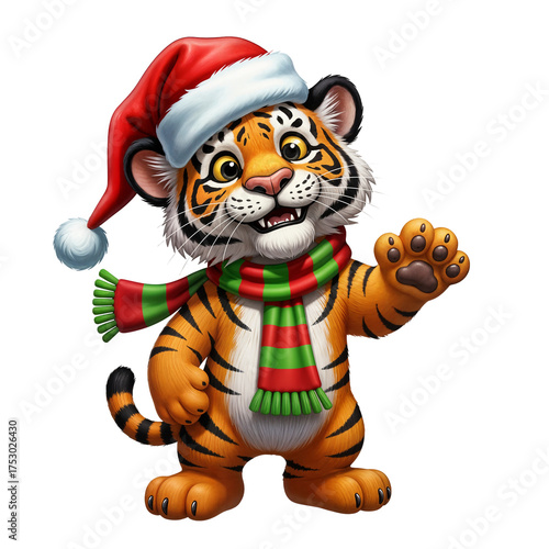 Tiger in Santa Hat and Scarf