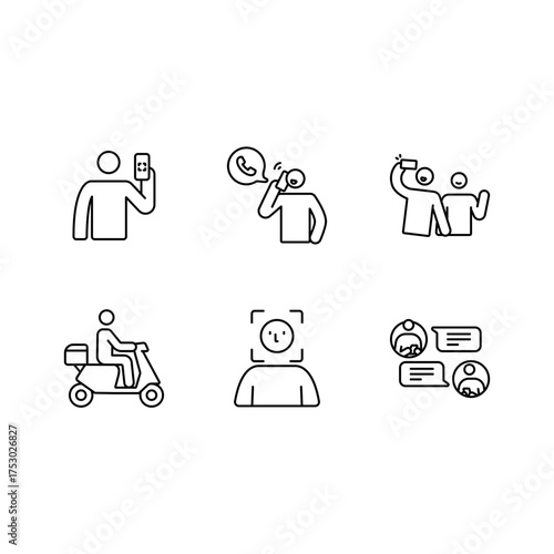 Smartphone Activities Icon set, outlined style