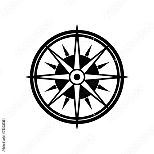 Black compass rose graphic design on transparent background silhouette