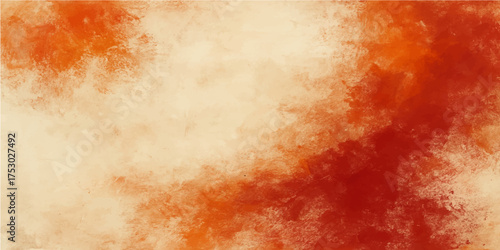 A vibrant grunge red background with a vintage paper texture and hints of orange paint creates an aged flame pattern
