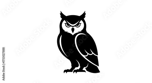 Black owl illustration on a white background