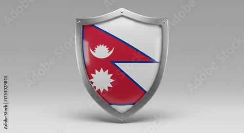 Free Download Metal shield with the flag of nepal on a gray studio background. - GFXLoad