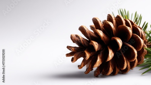 A beautifully detailed pinecone rests beside fresh pine needles, showcasing nature's intricate design and celebrating the beauty of untouched wilderness.