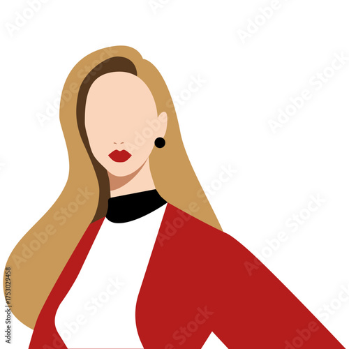Stylized illustration of a confident woman with long blonde hair and red lips. Elegant female business professional avatar.