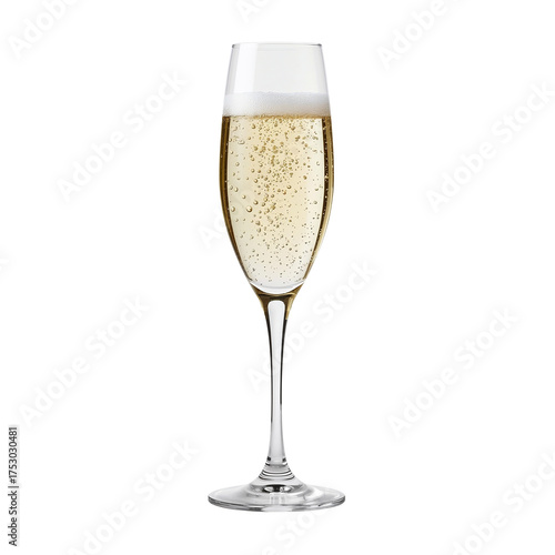 Elegant flute glass brimming with effervescent bubbles against stark backdrop conveys refinement
