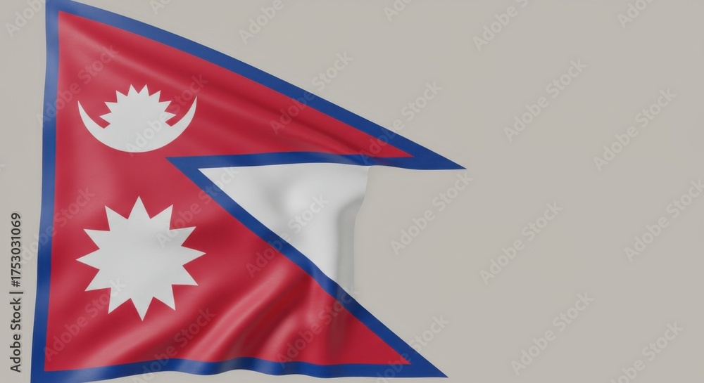 Fototapeta premium Waving flag of nepal with a unique non rectangular shape.