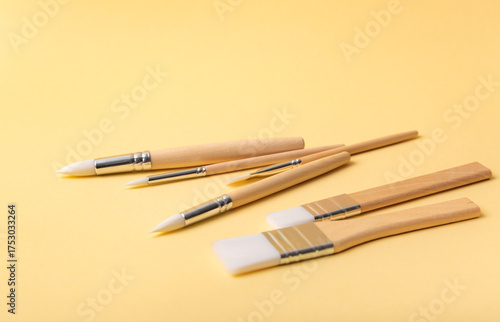 Wallpaper Mural Collection of new paintbrushes of various sizes and styles for painting, crafting, art projects, and detailed hobby work. Tools of artist. New brush set. Drawing tassel variety. High quality photo. Torontodigital.ca