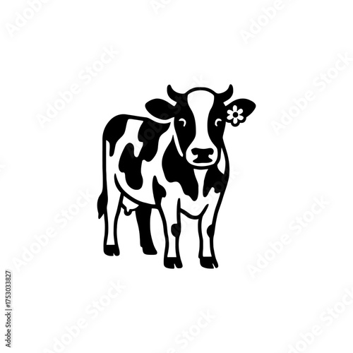 Whimsical Dairy Cow Silhouette with Floral Ear Adornment
