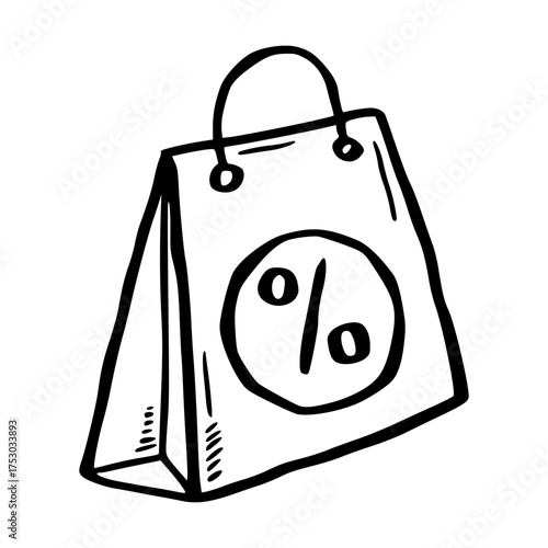 Hand Drawn Black Friday Shopping Bag with Discount Percentage