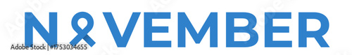 November Mens Health awareness month wide text banner with blue ribbon icon. Blue November is prostate cancer awareness month. Movember mens health month wide banner