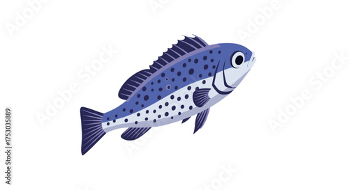 Colorful trout in flat minimalist design on white background