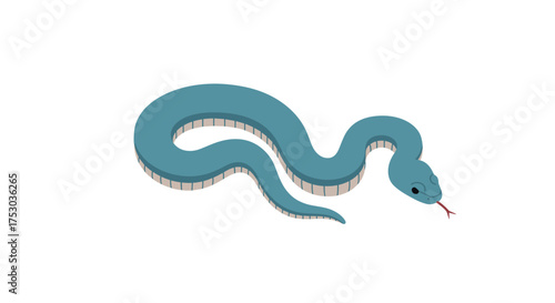 Isometric blue snake design with curved body and red tongue