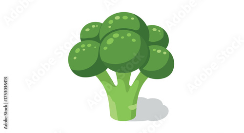 Bright cartoon style broccoli on white background featuring simple 3d design