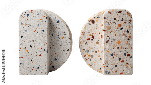 Two terrazzo bookends isolated on transparent background for home decor