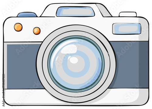 Hand drawn illustration of a retro photo camera in a cartoon style