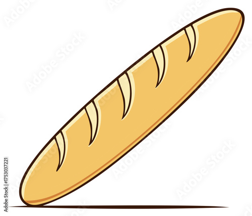 Cartoon Style Loaf of French Bread Baguette Baked Pastry Food Illustration