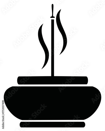 Incense burner with burning incense stick. Aromatherapy element design.