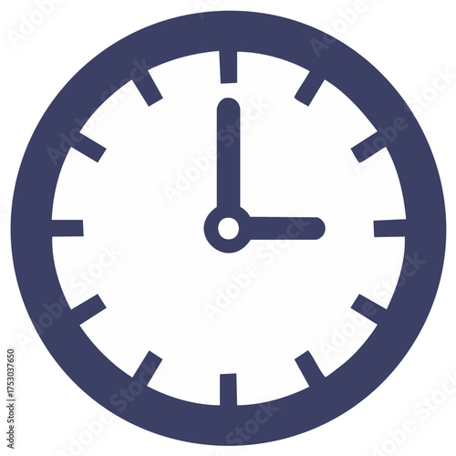 Simple clock icon showing three o'clock, flat design time symbol for schedule and deadline