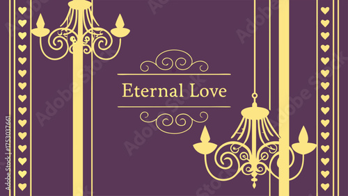 Elegant invitation design with romantic chandeliers and heart border, perfect for weddings and anniversaries