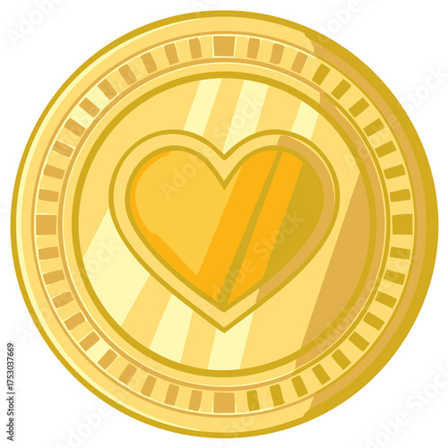 Shiny Gold Coin with an Engraved Heart Symbol Vector Illustration for Games or Charity