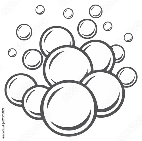 Cluster of effervescent soap bubbles in simple graphic outline