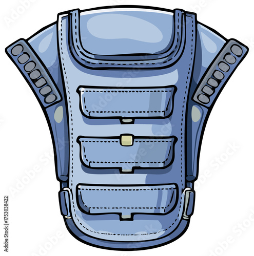 Blue Canvas Vest with Multiple Pockets and Fasteners for Outdoors or Tactical Uses