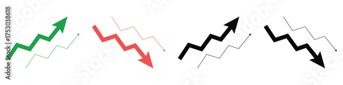 Zigzag Trend Arrow Icons Set, Upward and Downward Indicators for Business, Finance, and Data ChartsZigzag Trend Arrow Icons Set, Upward and Downward Indicators for Business, Finance, and Data Charts