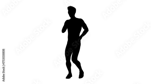 3D render : a silhouette male character is performing salsa dance with the white background, 45 degrees front view
