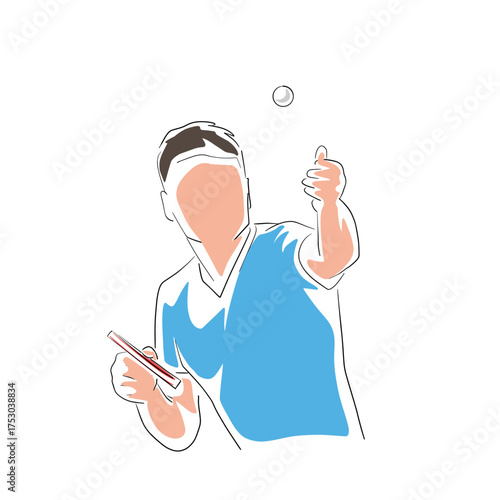 Table tennis player, isolated flat design vector illustration. Line art ping pong clip art. Sports drawing
