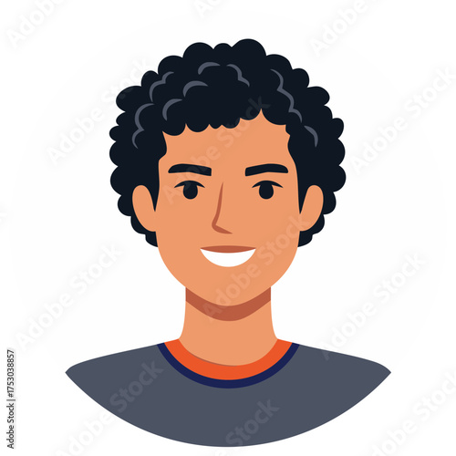 Friendly young man with curly hair smiling wearing a casual shirt isolated on white background