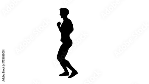 3D render : a silhouette male character is performing salsa dance with the white background, side view
