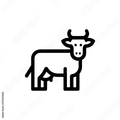 Linear Cow Icon Vector Symbol of Dairy Farming