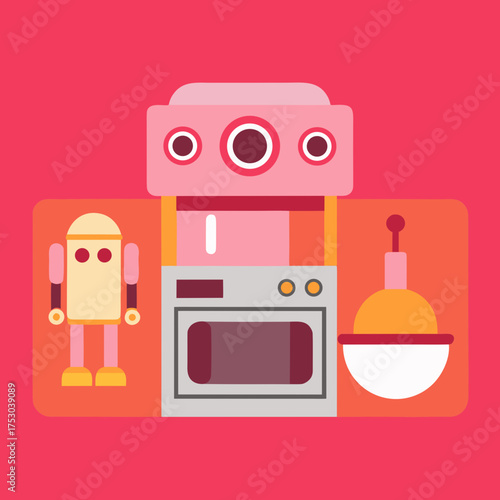 AI powered robotic kitchen appliance with food and robot assistant
