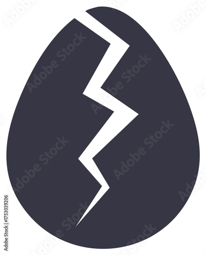 Dark cracked egg graphic icon representing fragility development or breaking concept
