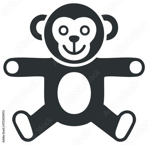 Simplified Monkey Plush Toy Silhouette with Playful Smile and Round Eyes