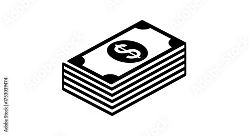Solid vector icon of cash money stack with dollar sign. Minimalist finance symbol, flat design isolated on white background.