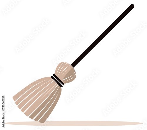 Classic Witch's Broom Illustration with Brown Bristles and Black Handle