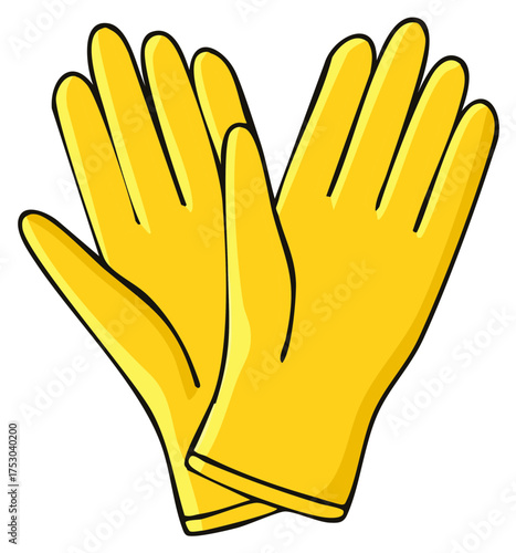 Pair of bright yellow cleaning gloves isolated on white background