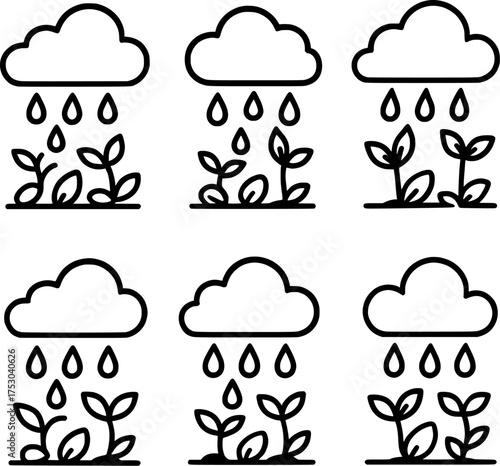 cloud raining seeds sprouting plants vector illustration