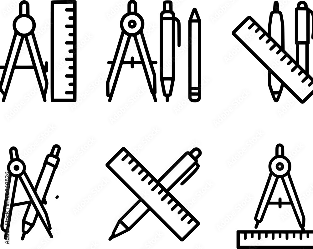 Obraz premium drafting tools set compass ruler pen outline icon