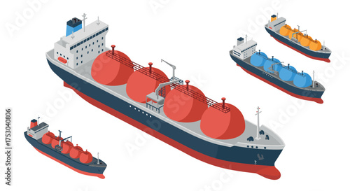 Isometric lng tanker fleet: modern liquefied natural gas transport vessels