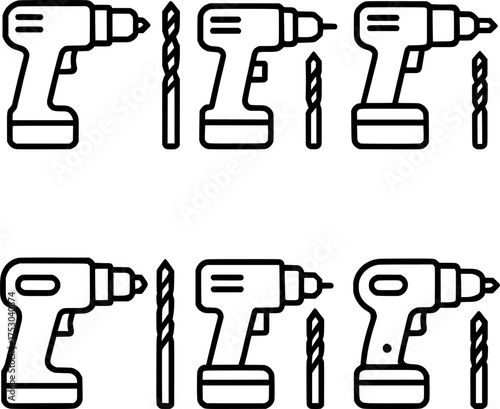 electric drill with screw bits vector icon set