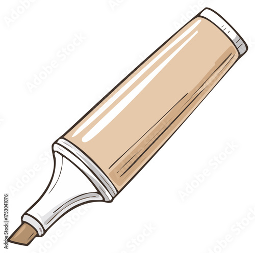 Tan highlighter pen drawing vector illustration isolated on white background