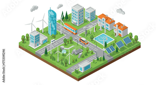 Sustainable city design with renewable energy and eco-friendly urban planning