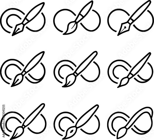 infinite creativity loop pen and brush vector icon set