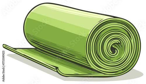 Rolled Yoga Mat in Green, Isolated Vector Illustration
