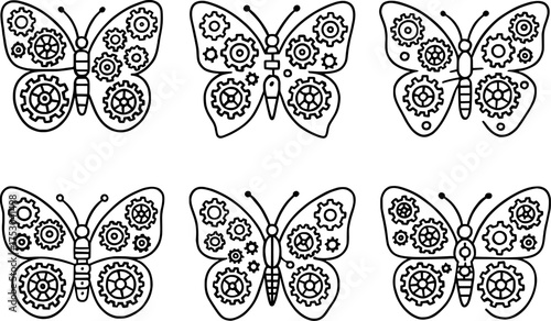 mechanical butterfly made of gears vector illustration