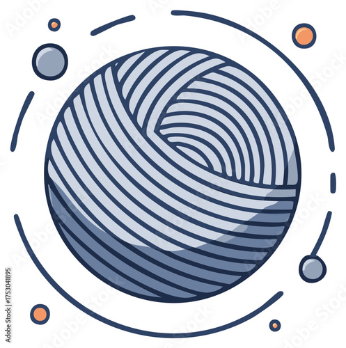 Illustration of Yarn Ball with Orbital Pattern, Craft and Hobby Concept