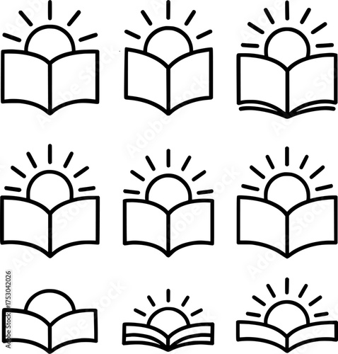 sun rising from open book vector illustration