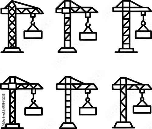 tower crane lifting concrete blocks construction vector icon
